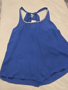 Sleeveless Beaded-Trim Cobalt Blue Camisole